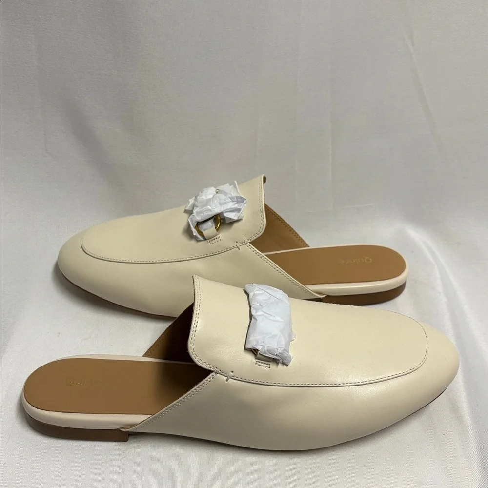 Quince Italian Leather Horsebit Loafer Mule Bone Size 10.5 New - Picture 2 of 5